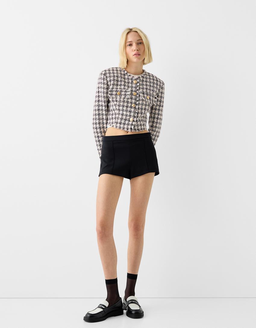 Textured cropped jacket-Black-3