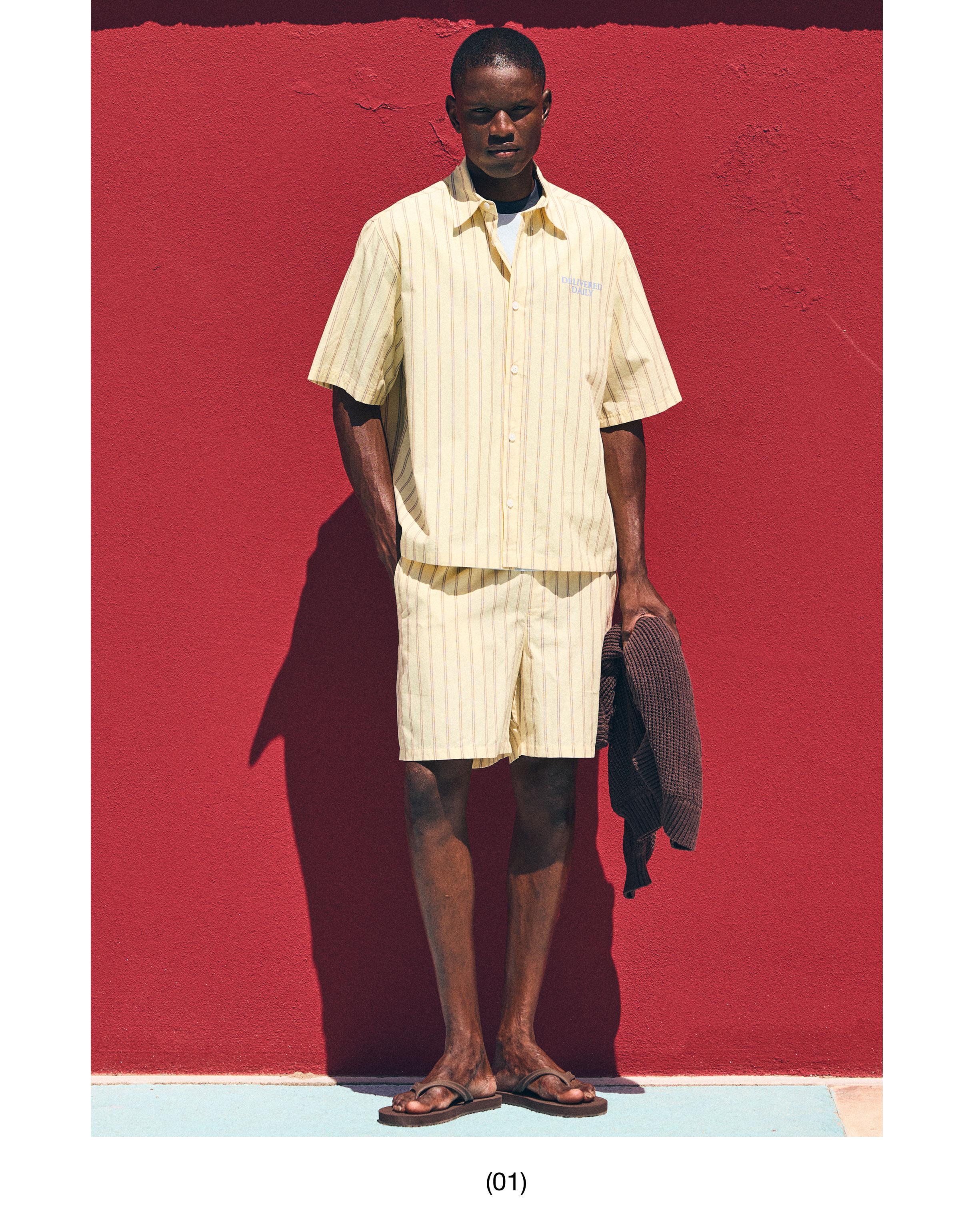 Elastic waist stripe Bermuda shorts — Yellow
