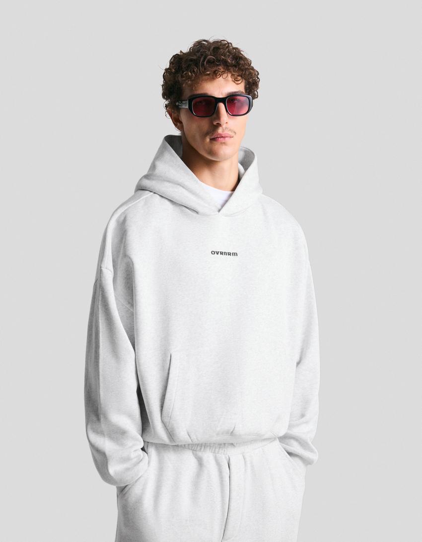 Boxy-Hoodie mit Print-Grau