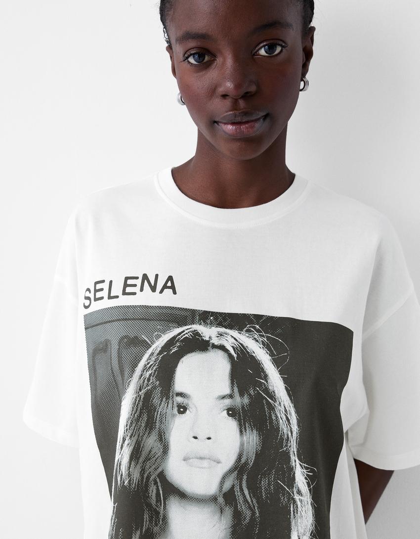 Selena Gomez print short sleeve T-shirt-Off white-2
