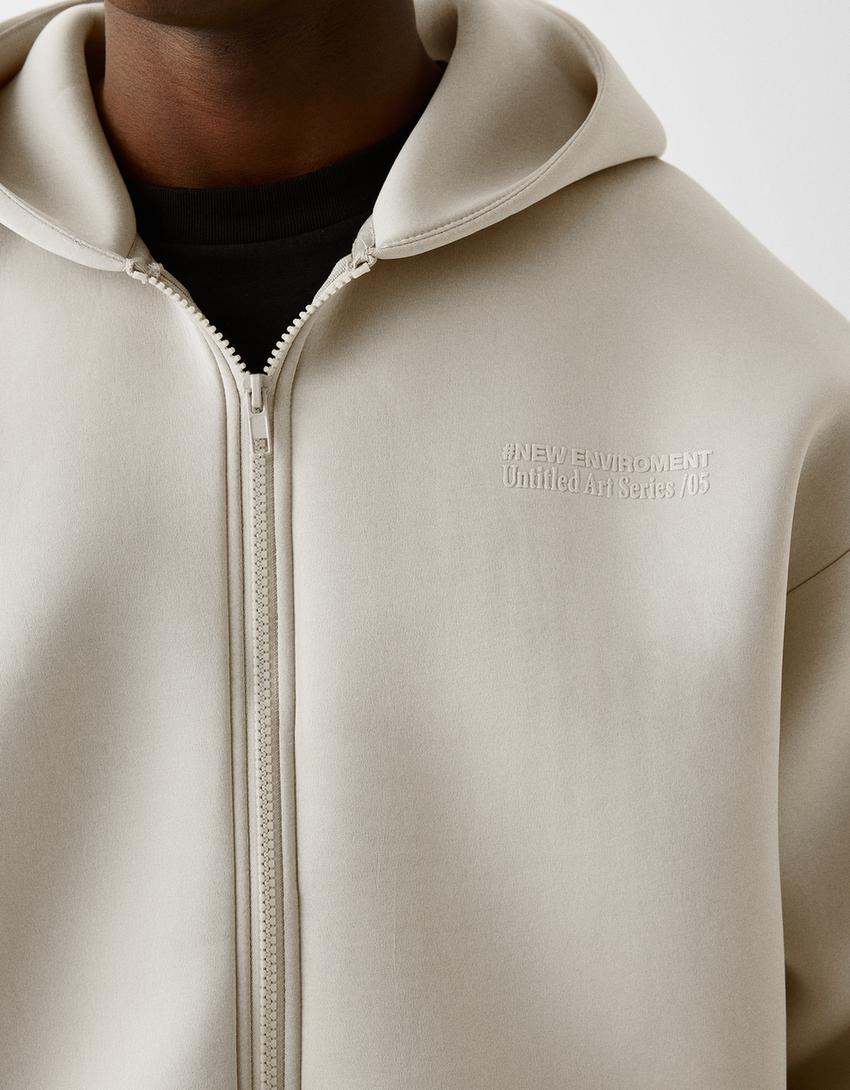 Zip-up slogan hoodie-Grey-6