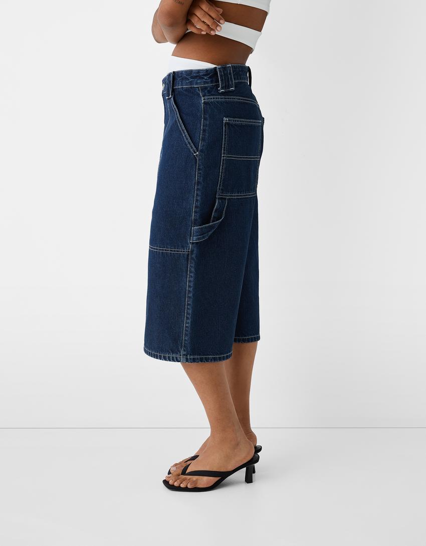 Calções bermuda denim baggy carpinteiro-Azul lavado-2