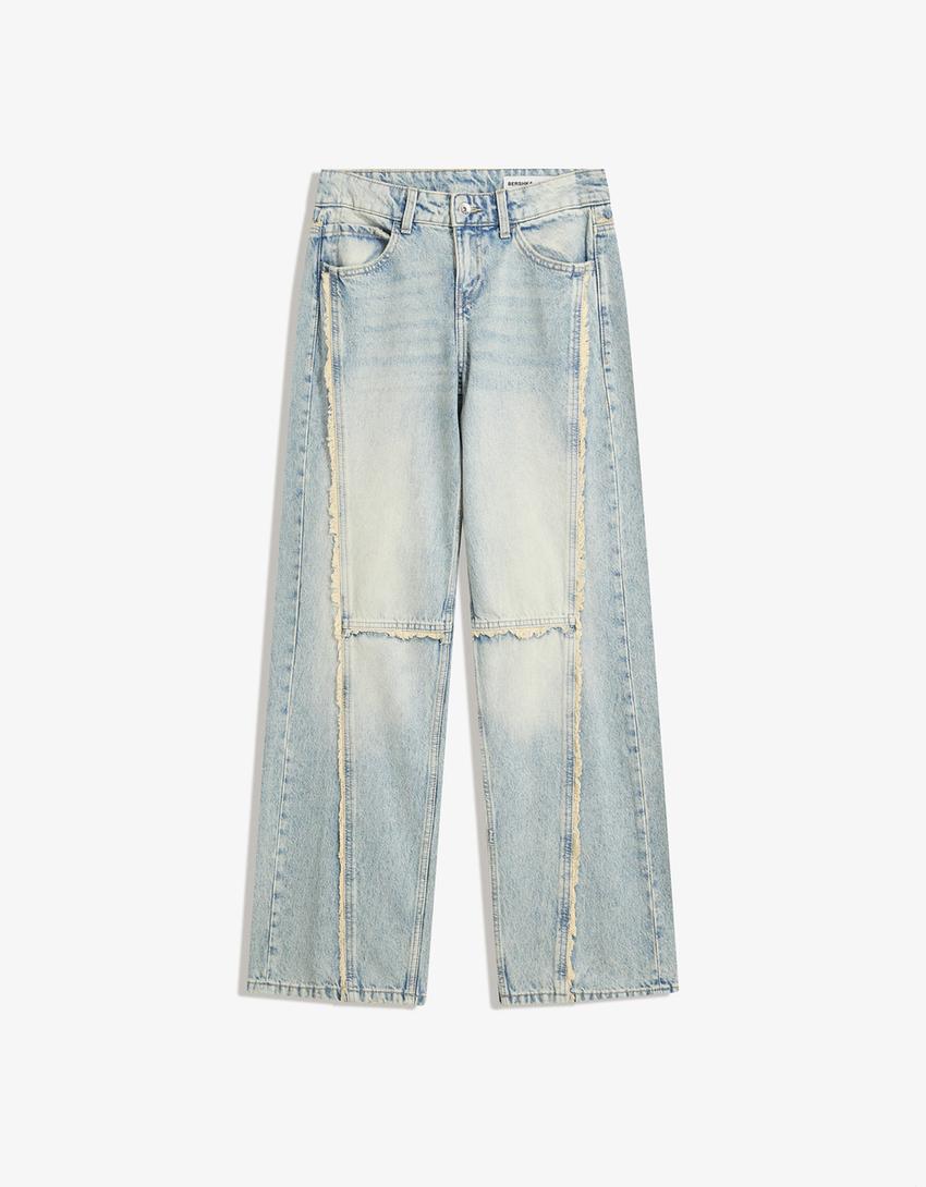 Low waist baggy jeans with fringing-Light blue-3