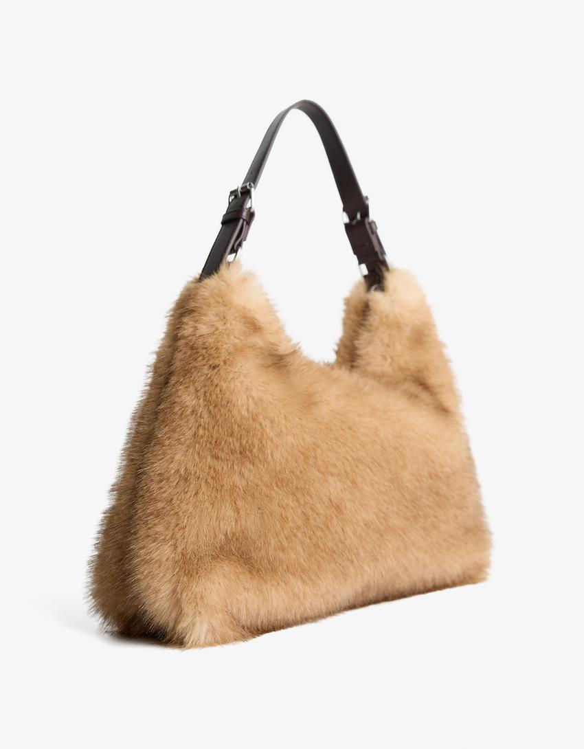 Sac porté épaule fausse fourrure-Marron