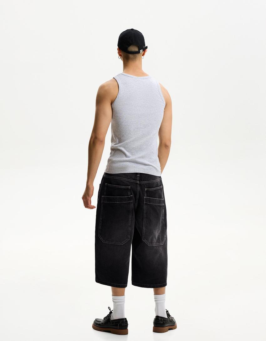 Super Baggy Denim-Jort-Bermudas-Schwarz-1