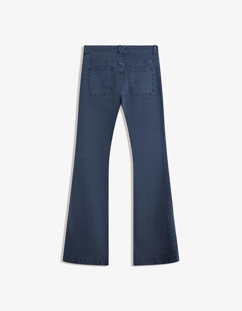 Pantalons flare butxaca de tapeta-Blau Marí-4