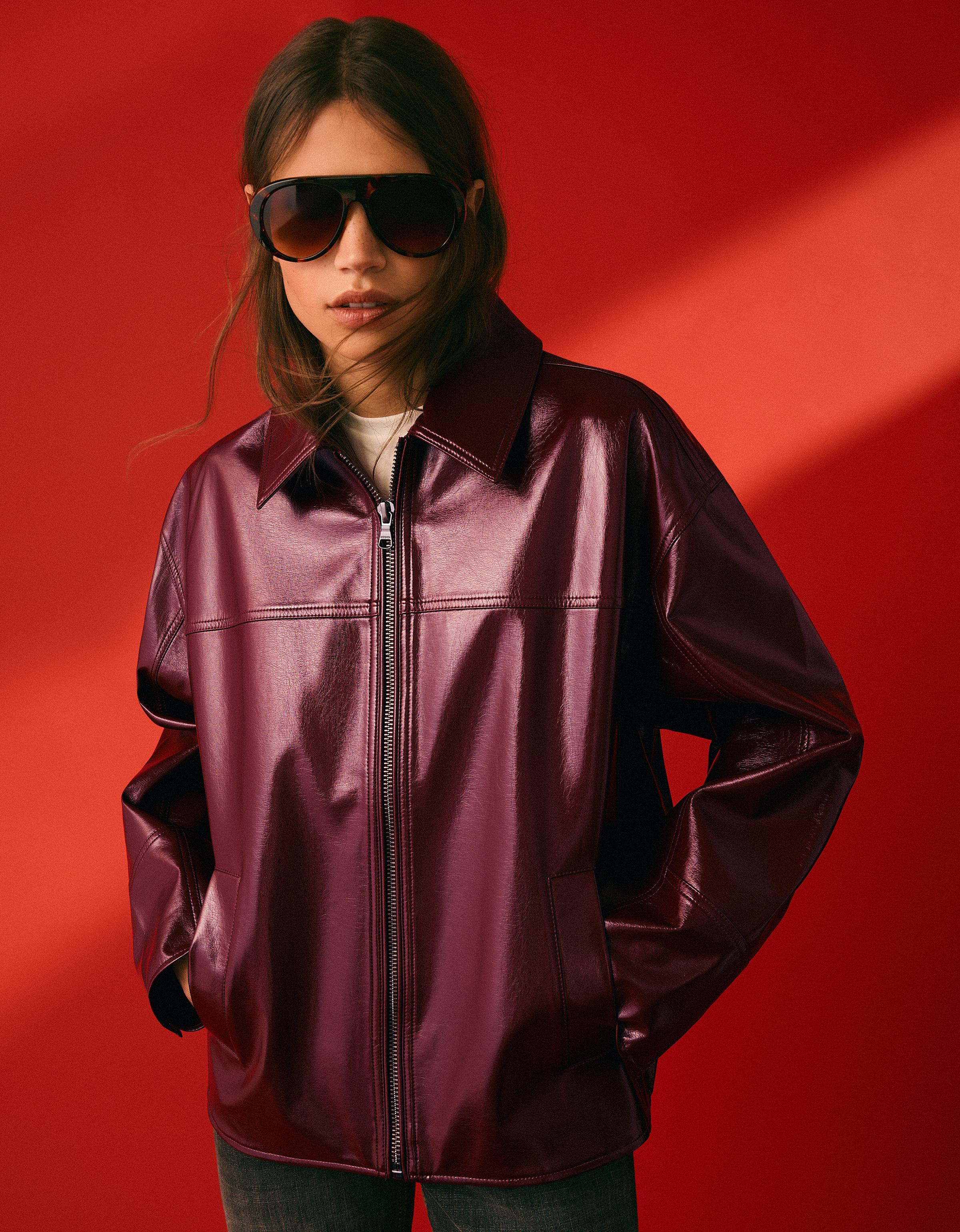 Leather effect jacket - Jackets and trench - Women | Bershka Leather effect jacket - Jackets and trench - Women | Bershka