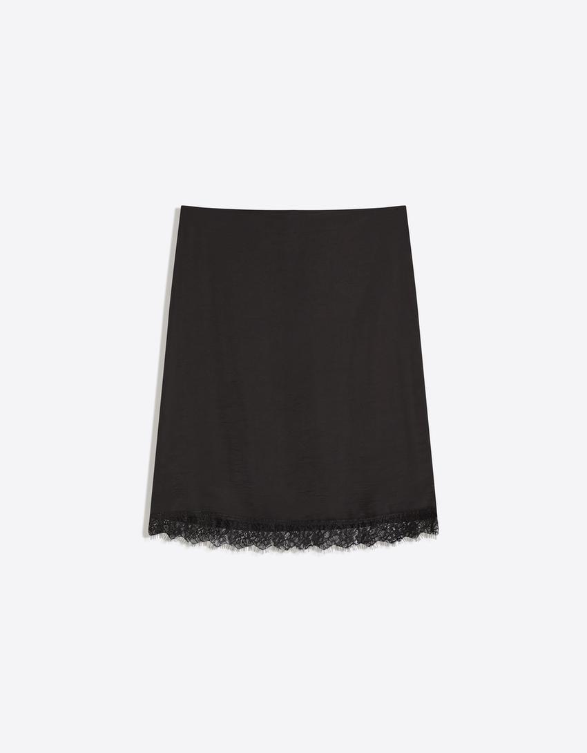 Satenska midi suknja-Crna