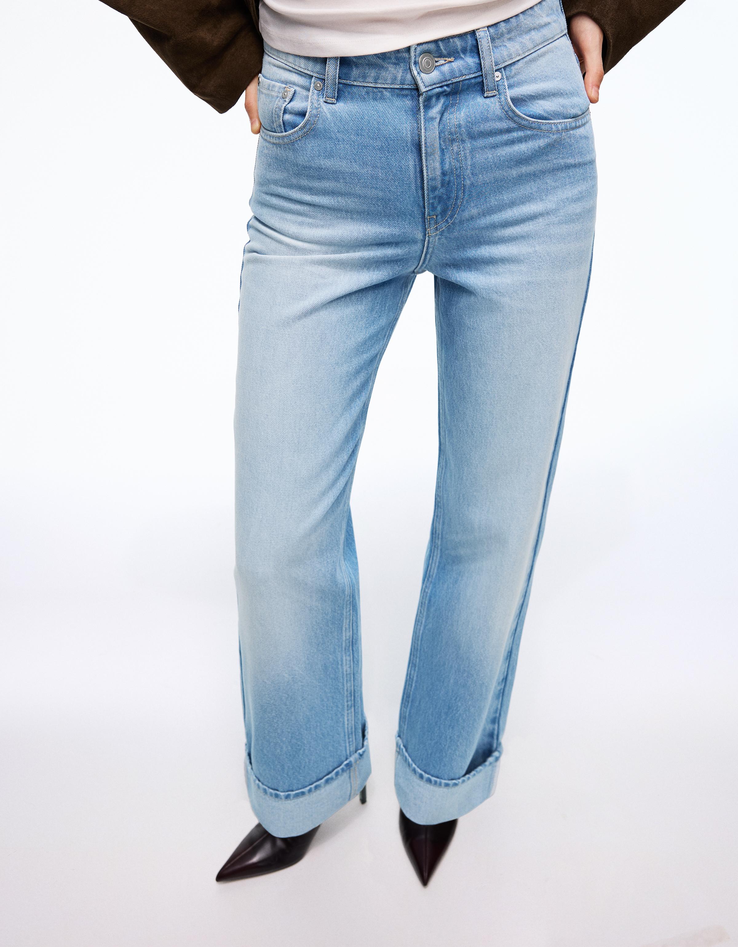 Yüksek bel straight fit geniş paça kıvrık paçalı jean - Görsel 43