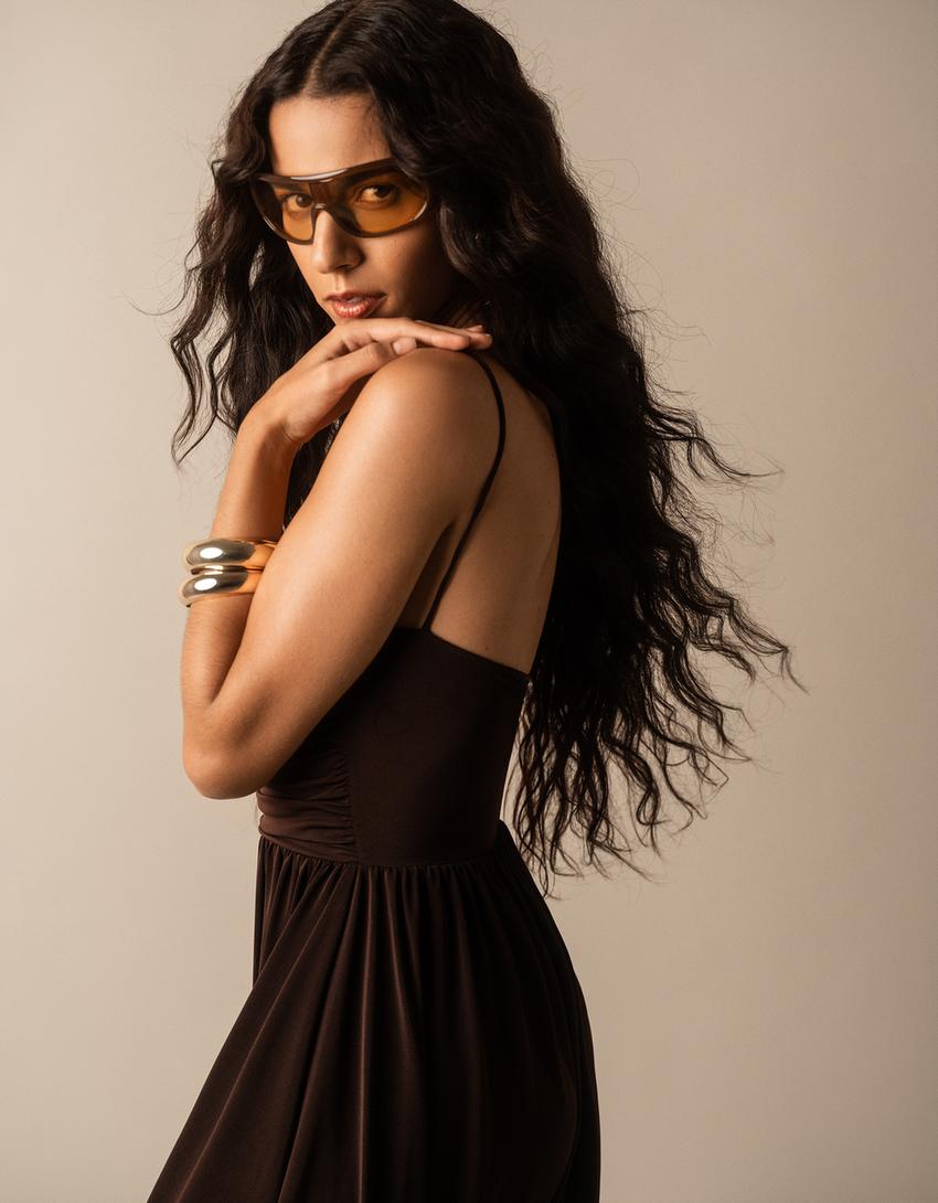 Strappy sarouel jumpsuit-Brown