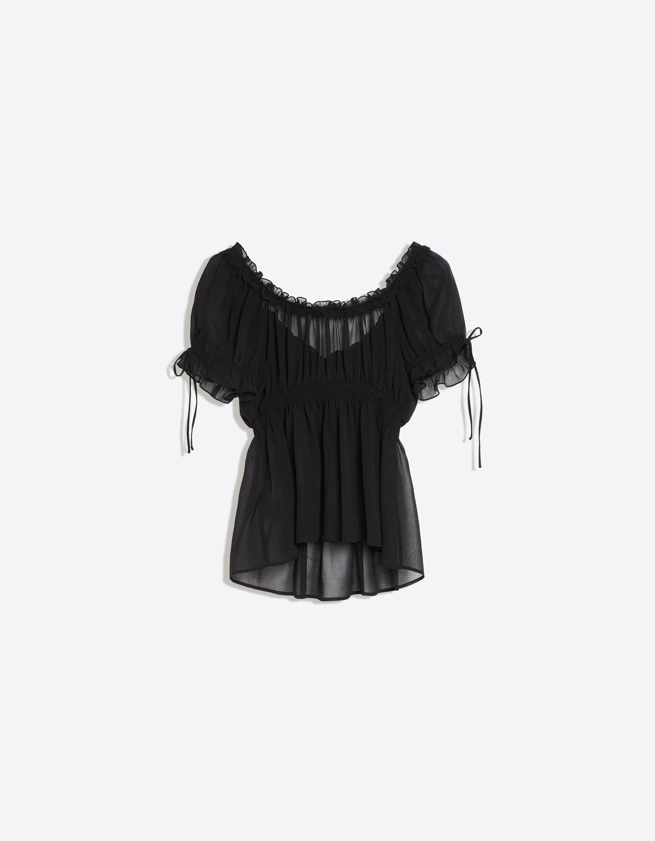 Fluid short sleeve shirt with ties — Black