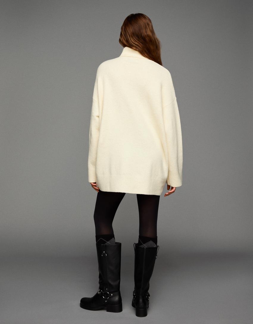 Camisola gola alta oversize-Cru