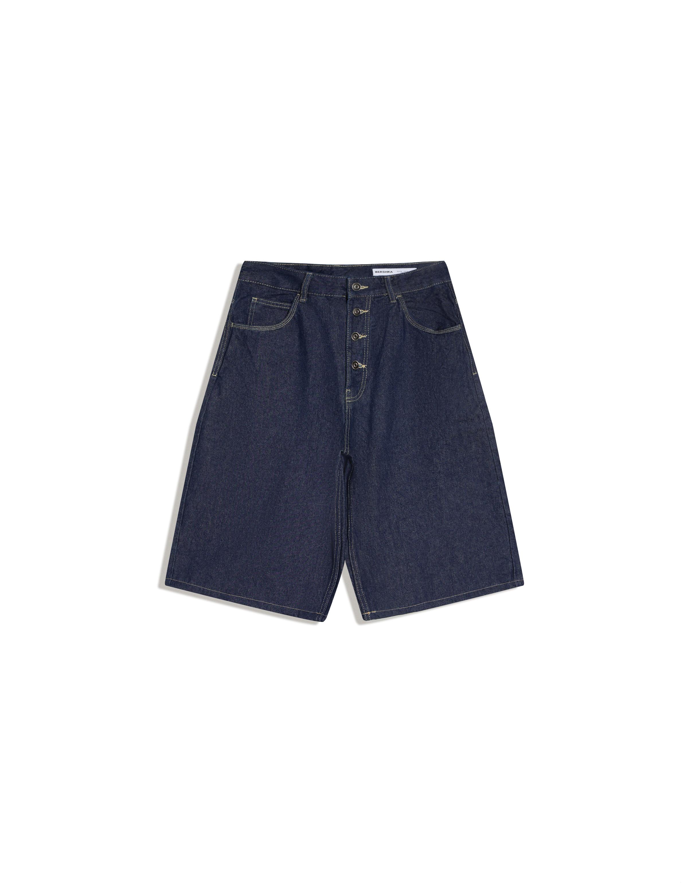 Barrel leg denim Bermuda shorts — Navy
