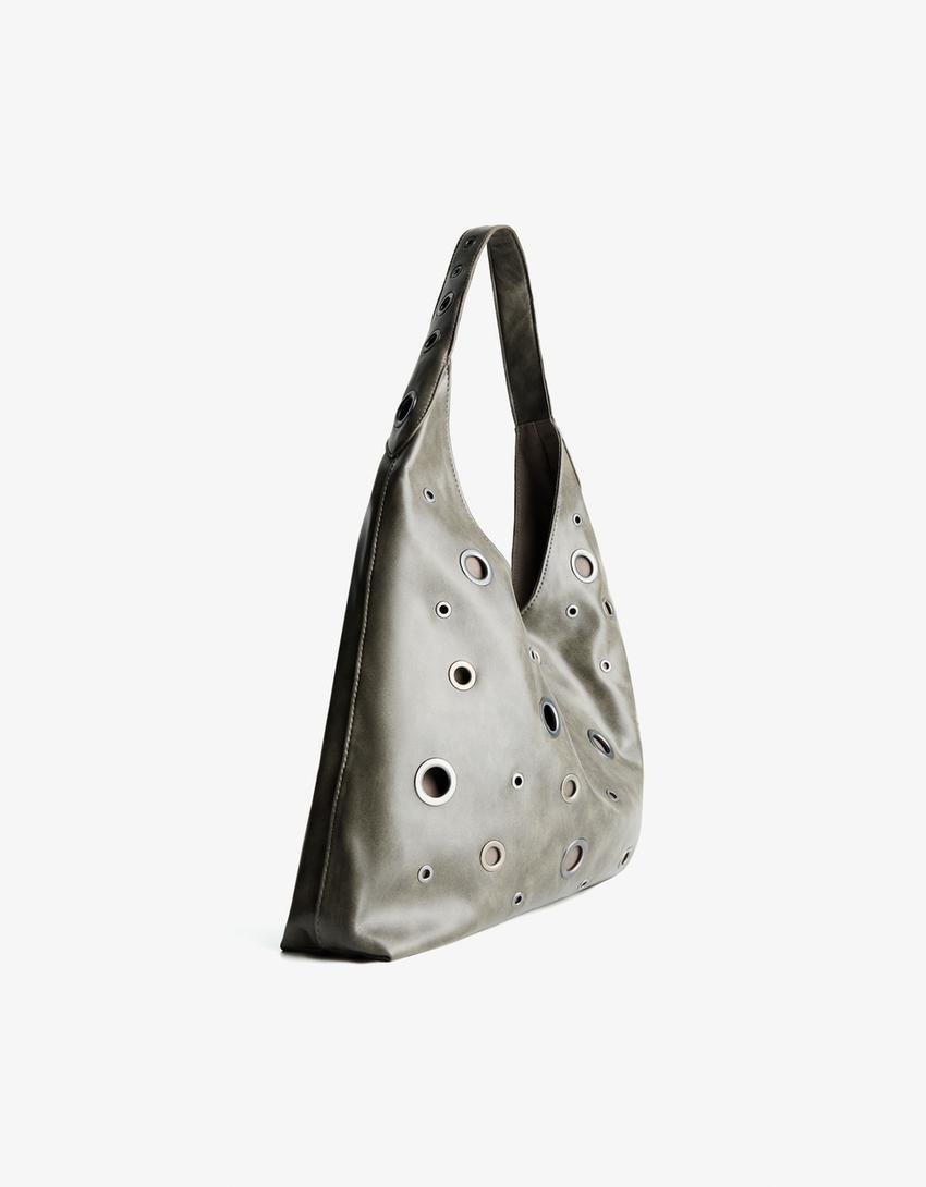 Bag with eyelets-Dark grey-1