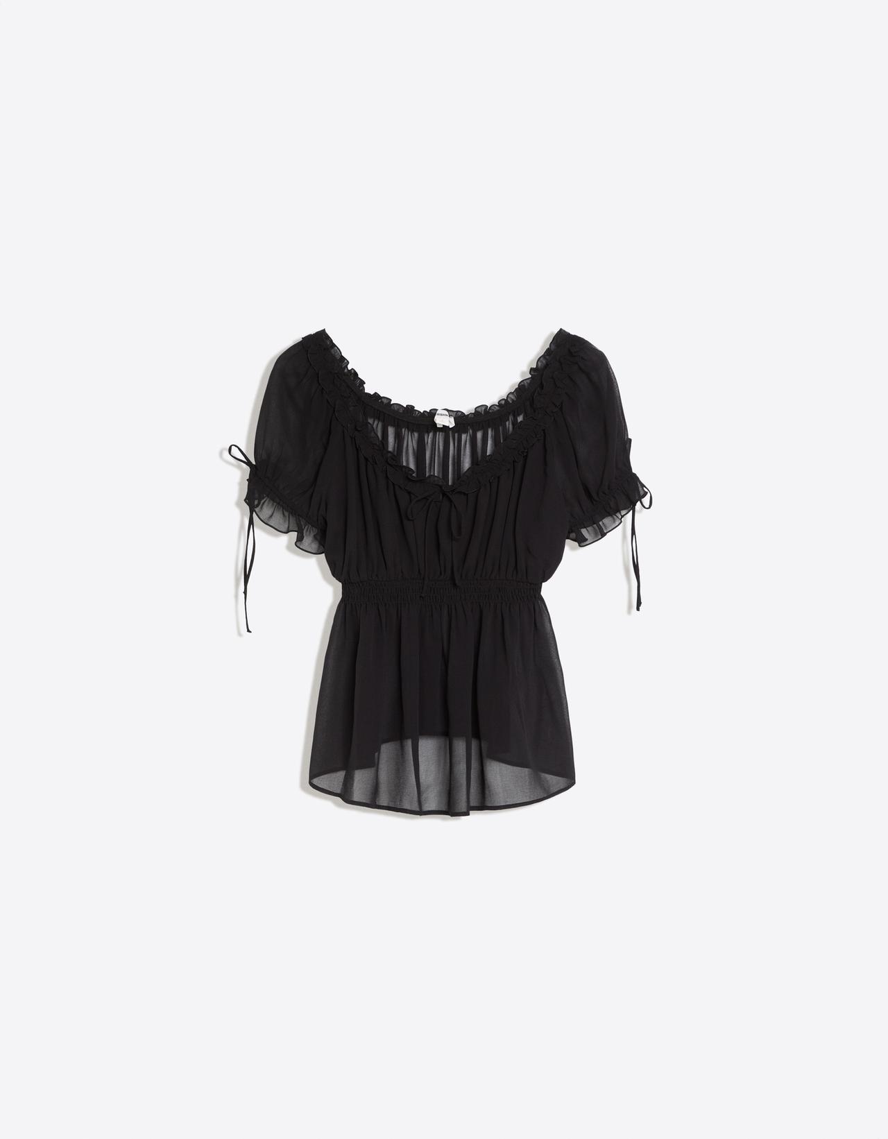Fluid short sleeve shirt with ties — Black