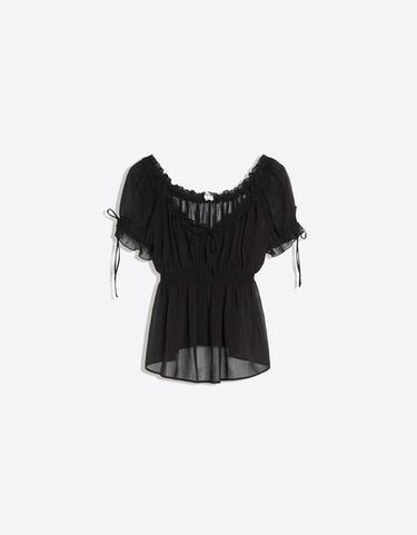 Fluid short sleeve shirt with ties — Black 5