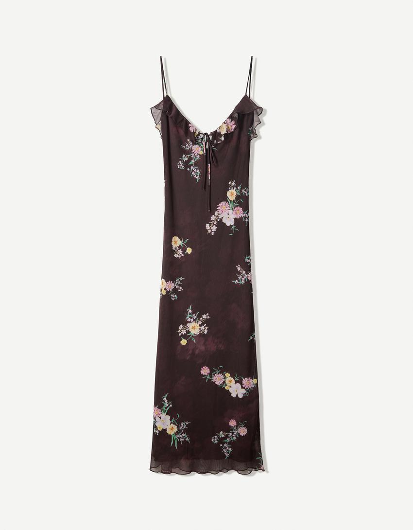 Printed strappy tulle dress-Violet-3