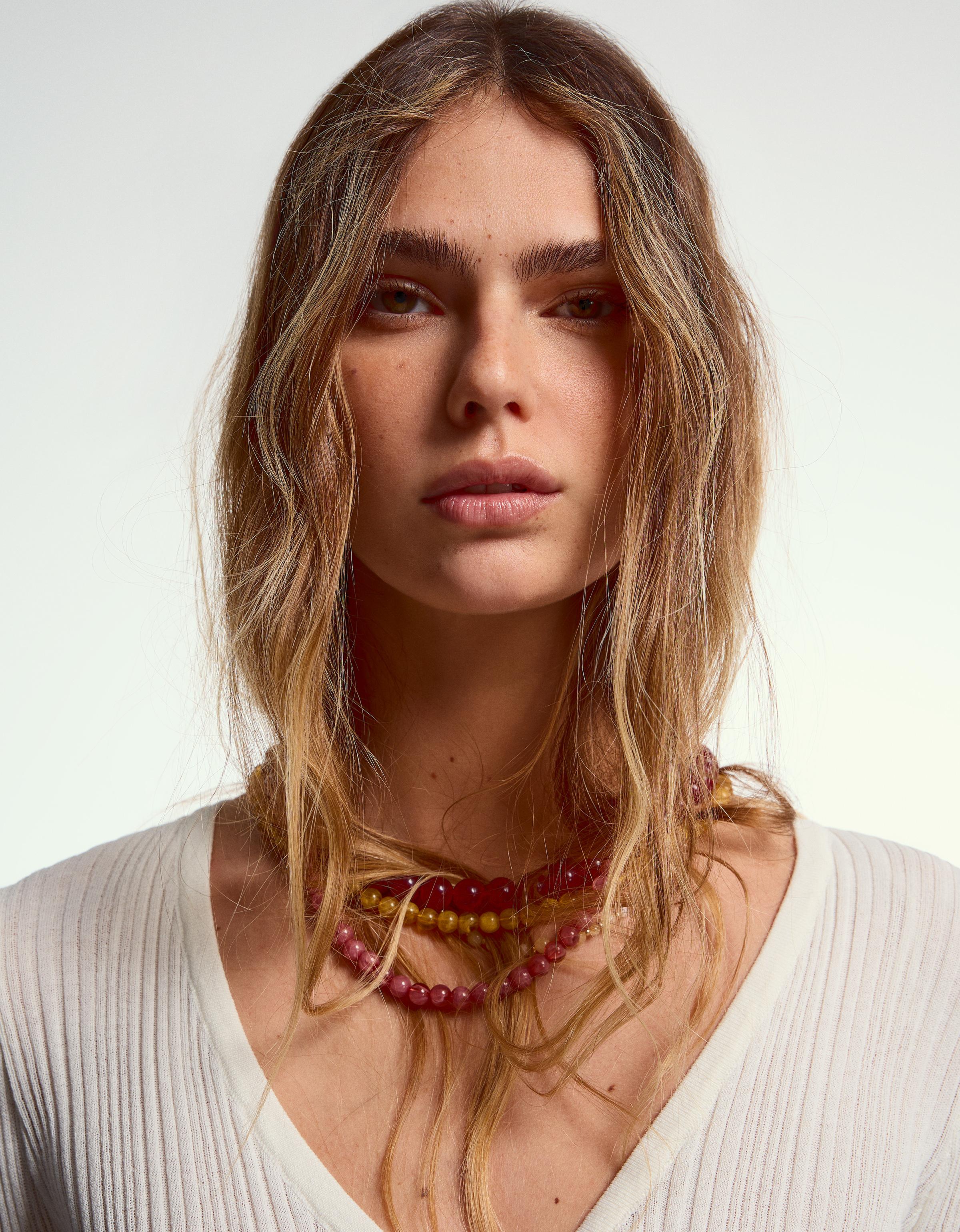 Bershka 4er-Pack Kugelhalsketten Damen Gold