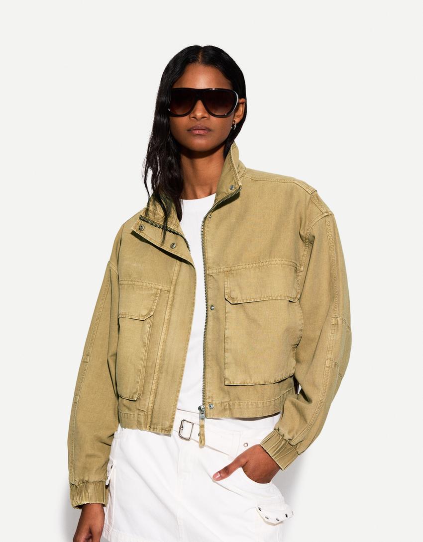 Maxi jacket with pockets-Khaki-2