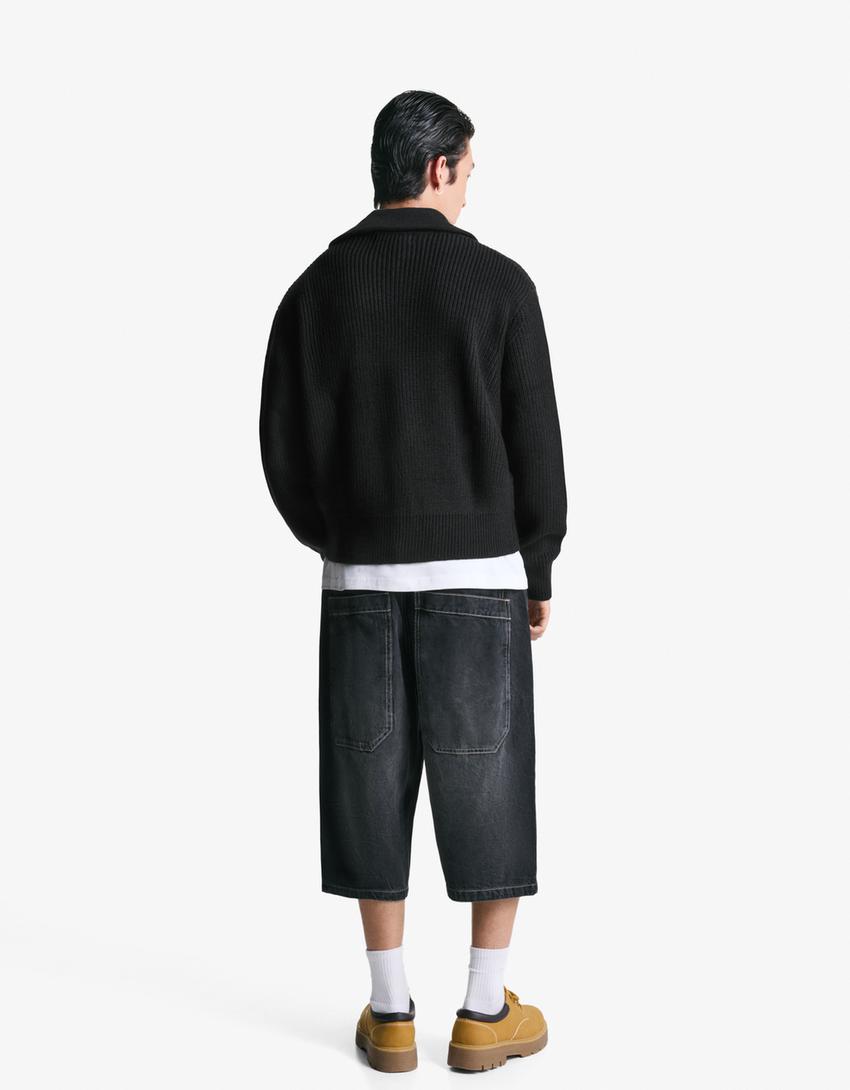Veste zippée brodée-Noir-1