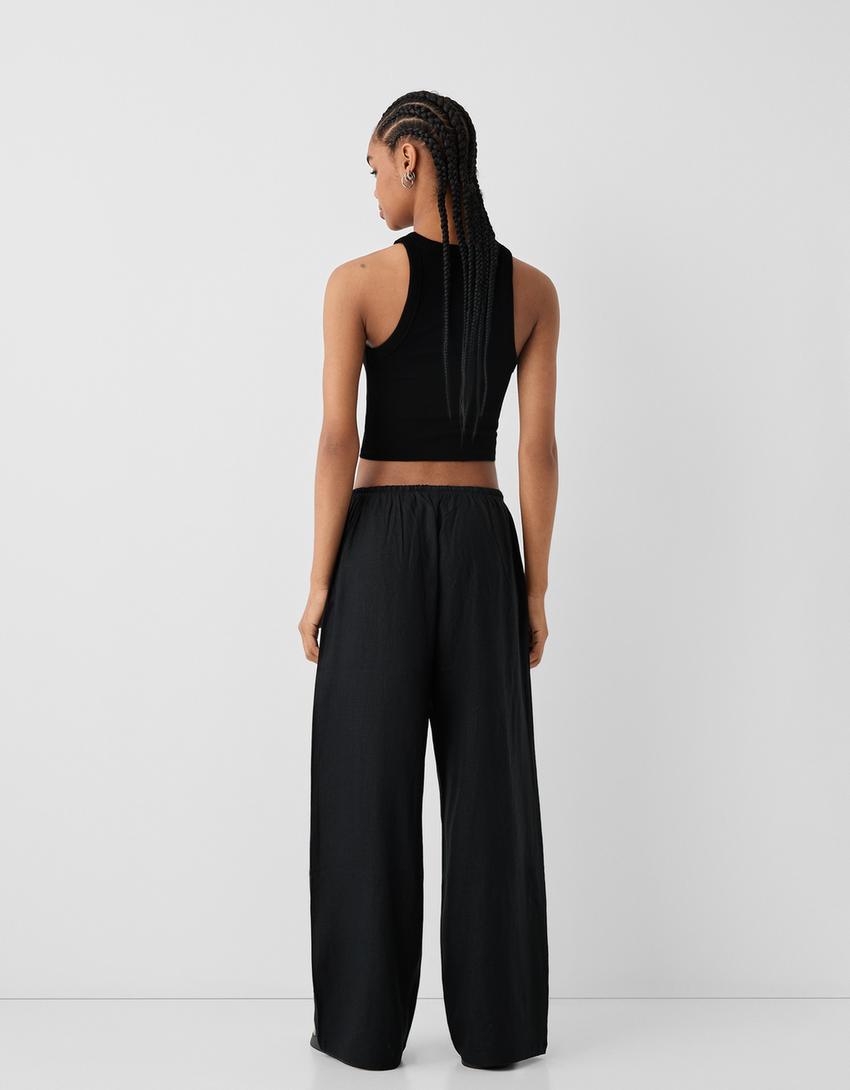 Fitilli kolsuz t-shirt-Siyah-2