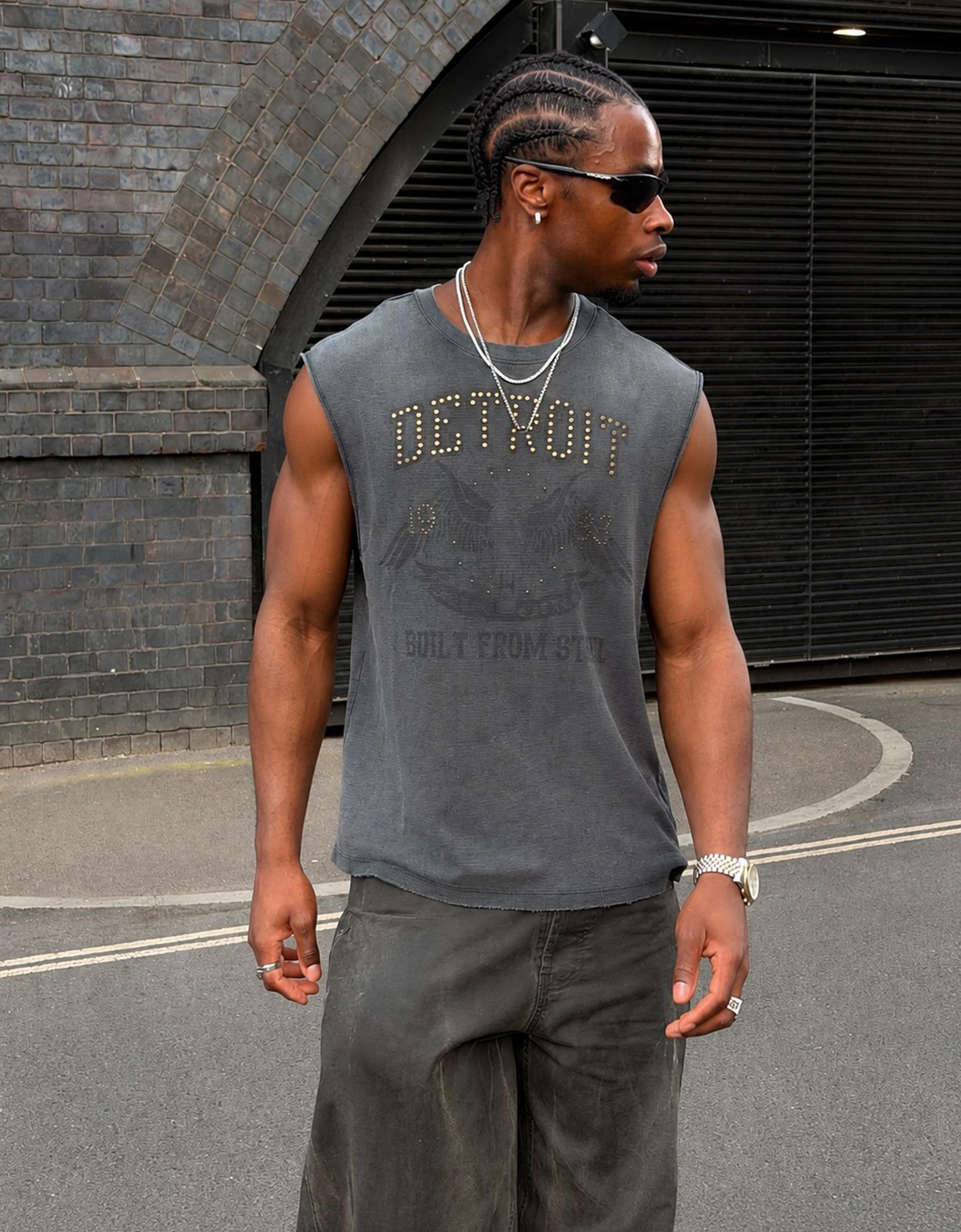 Bershka Camiseta Worker Print Hombre Gris