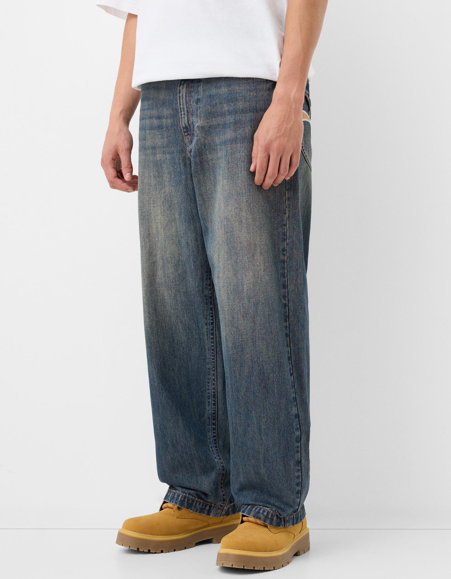 Bershka Jeans Superbaggy Hombre 40 Azul