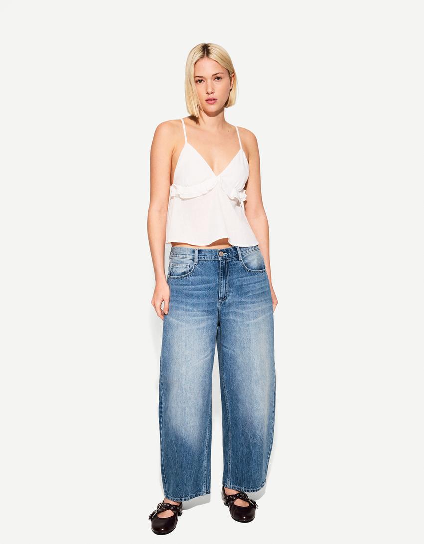 Jeans barrel goma en cintura-Azul lavado-0