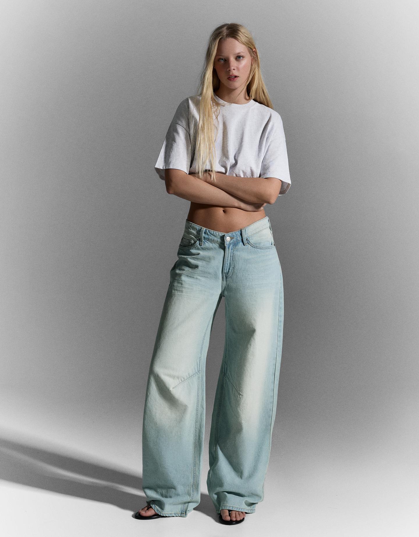 Bershka Jeans Slouchy Tiro Bajo Mujer Azul Claro