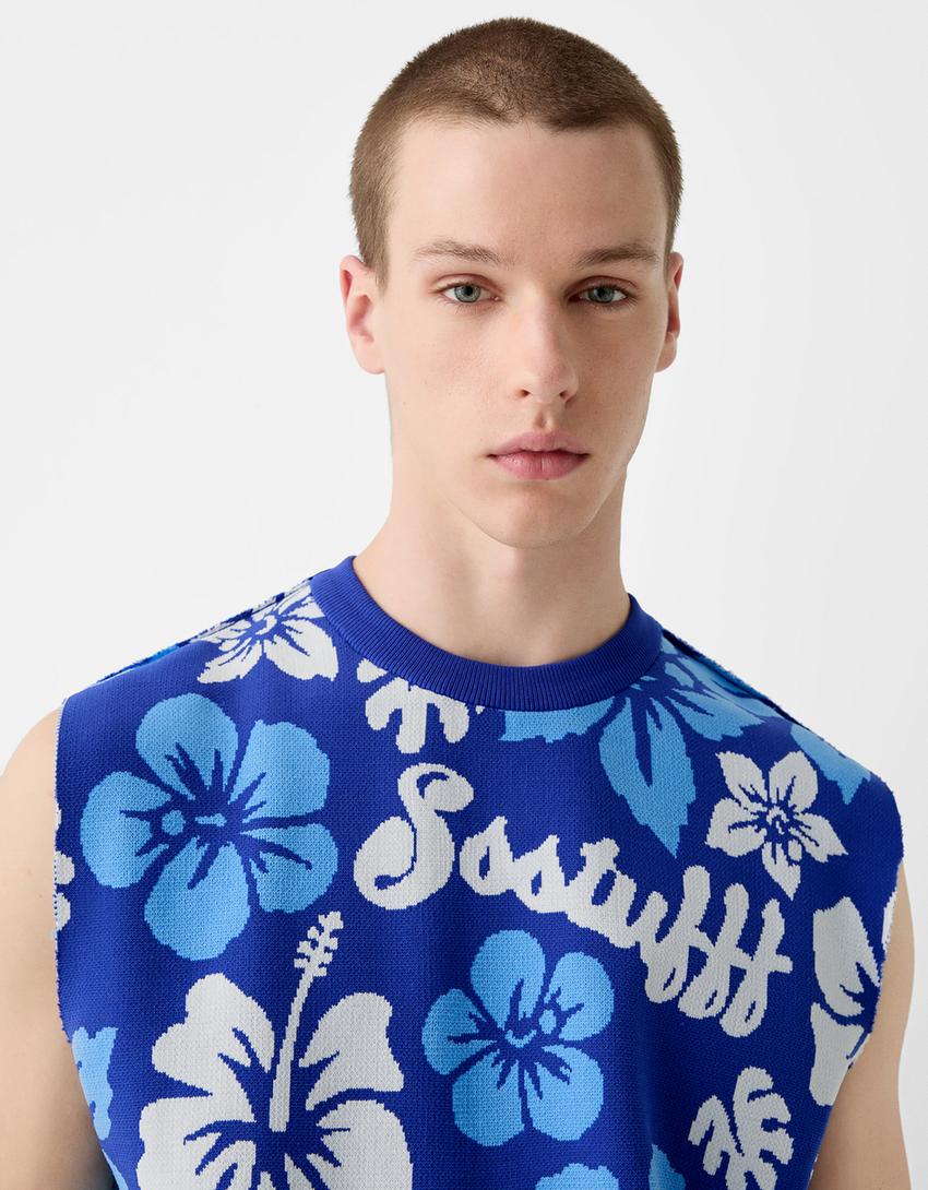 Gilet sans manches BERSSSHKA X SSSTUFFF amovible fleurs-Bleu-1