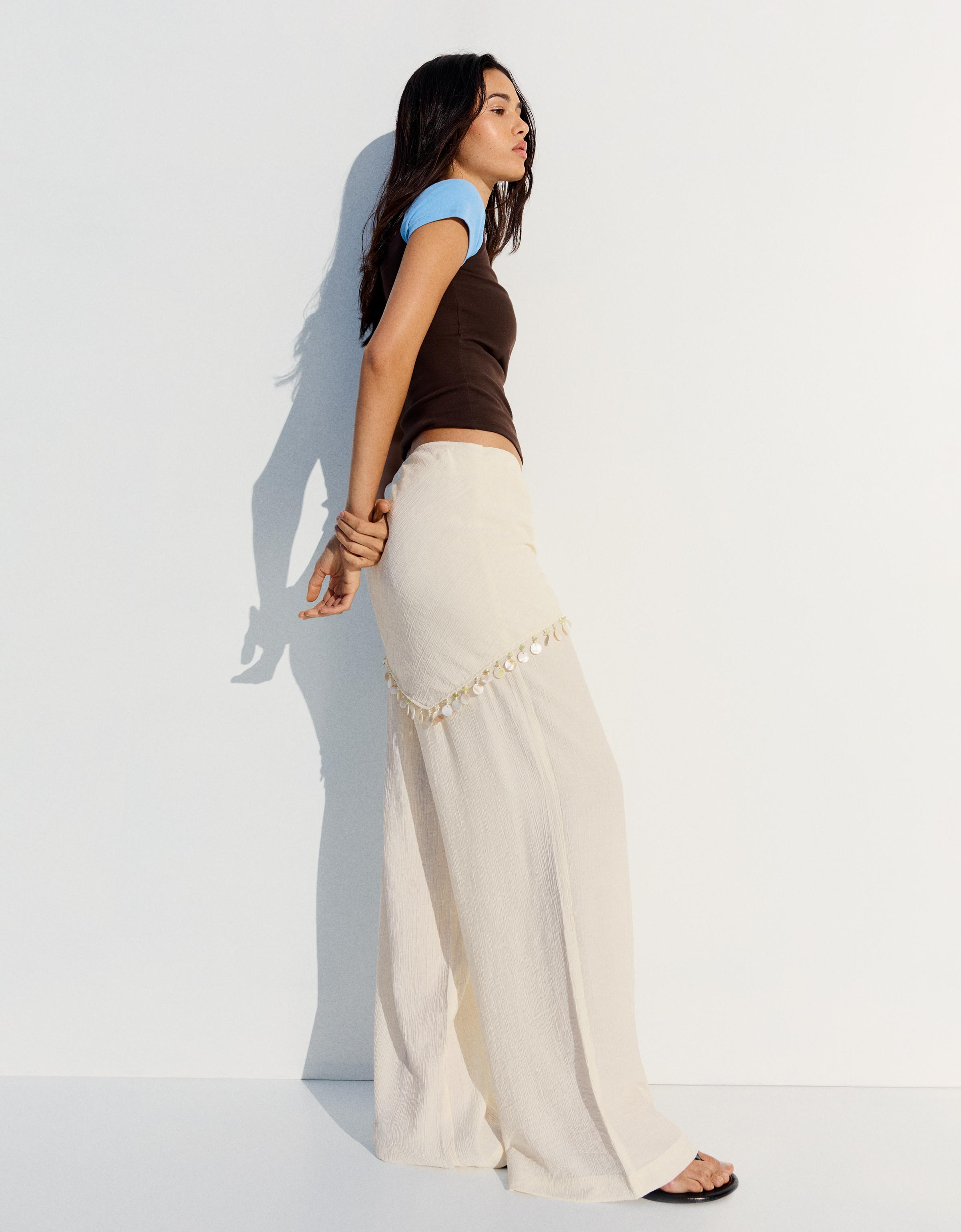 Crinkle scarf-print trousers — Off white