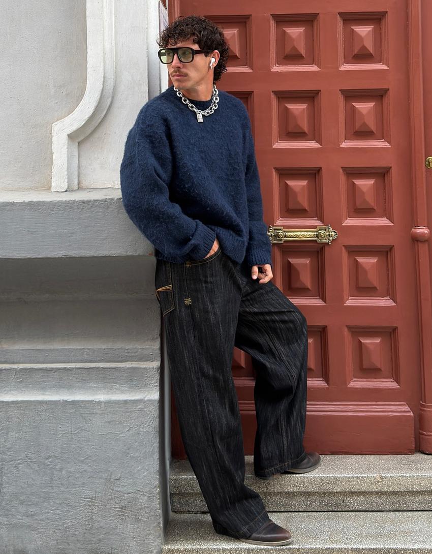 Sweter z efektem futerka-Granatowy