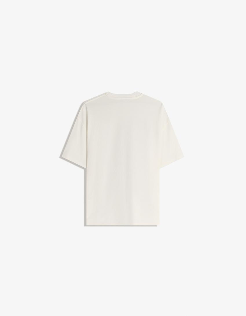 Oversized T-shirt met print en korte mouw-Ecru