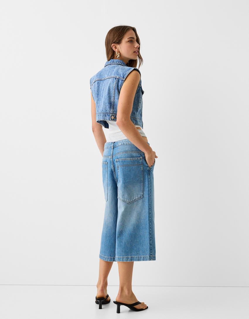 Cropped denim waistcoat-Light blue-1