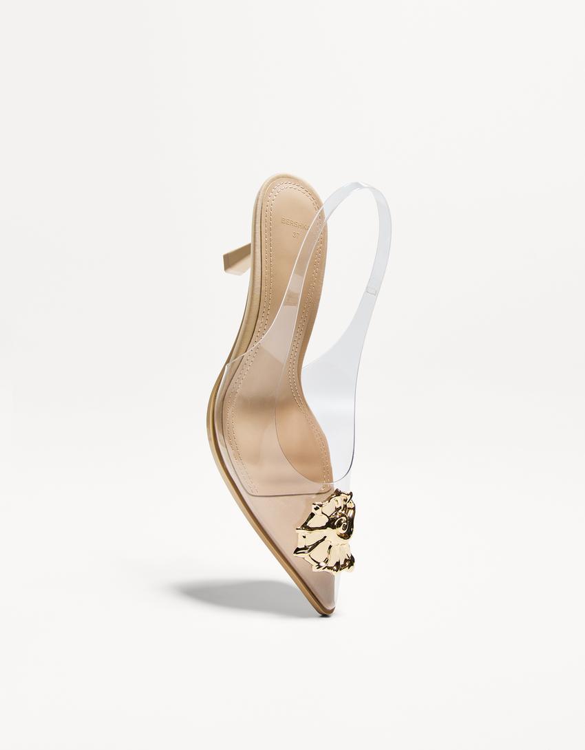 حذاء فينيل بكعب عال وتفصيل ممعدن-شفاف