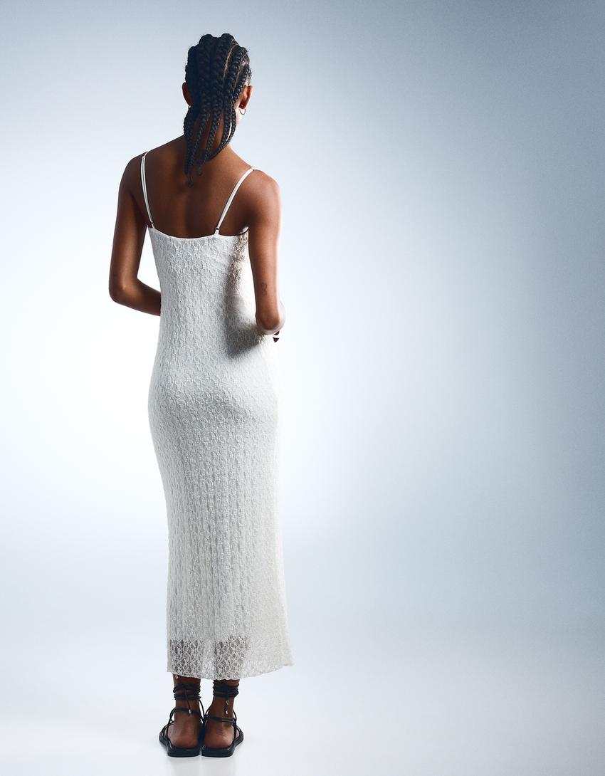 Robe midi en dentelle-Blanc cassé-2