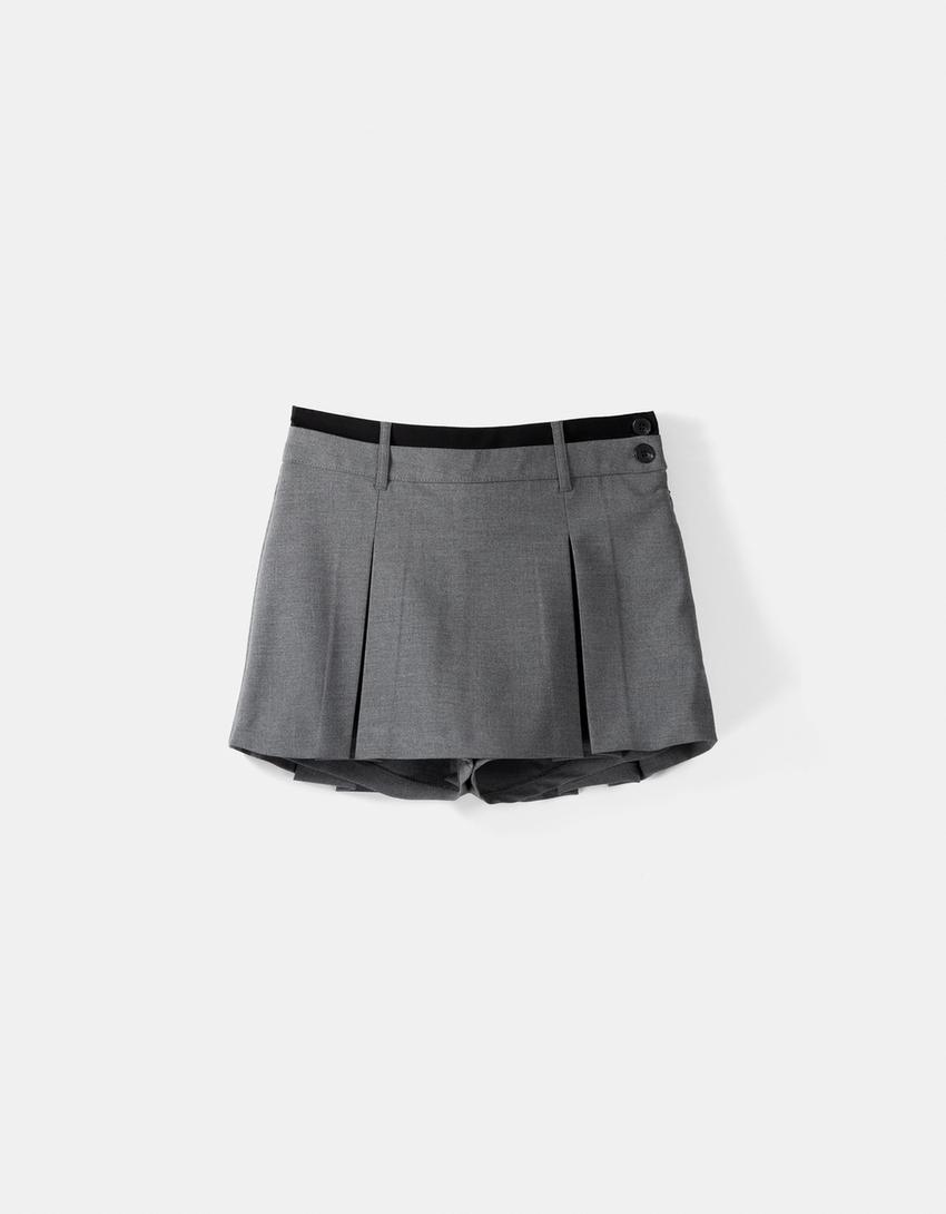Tailored skort with box pleats-Grey