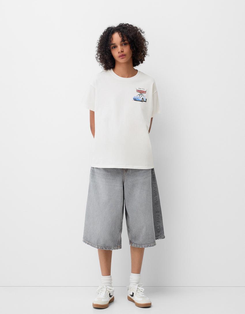 تيشرت بطبعة سيارات وأكمام قصيرة-أبيض-3
