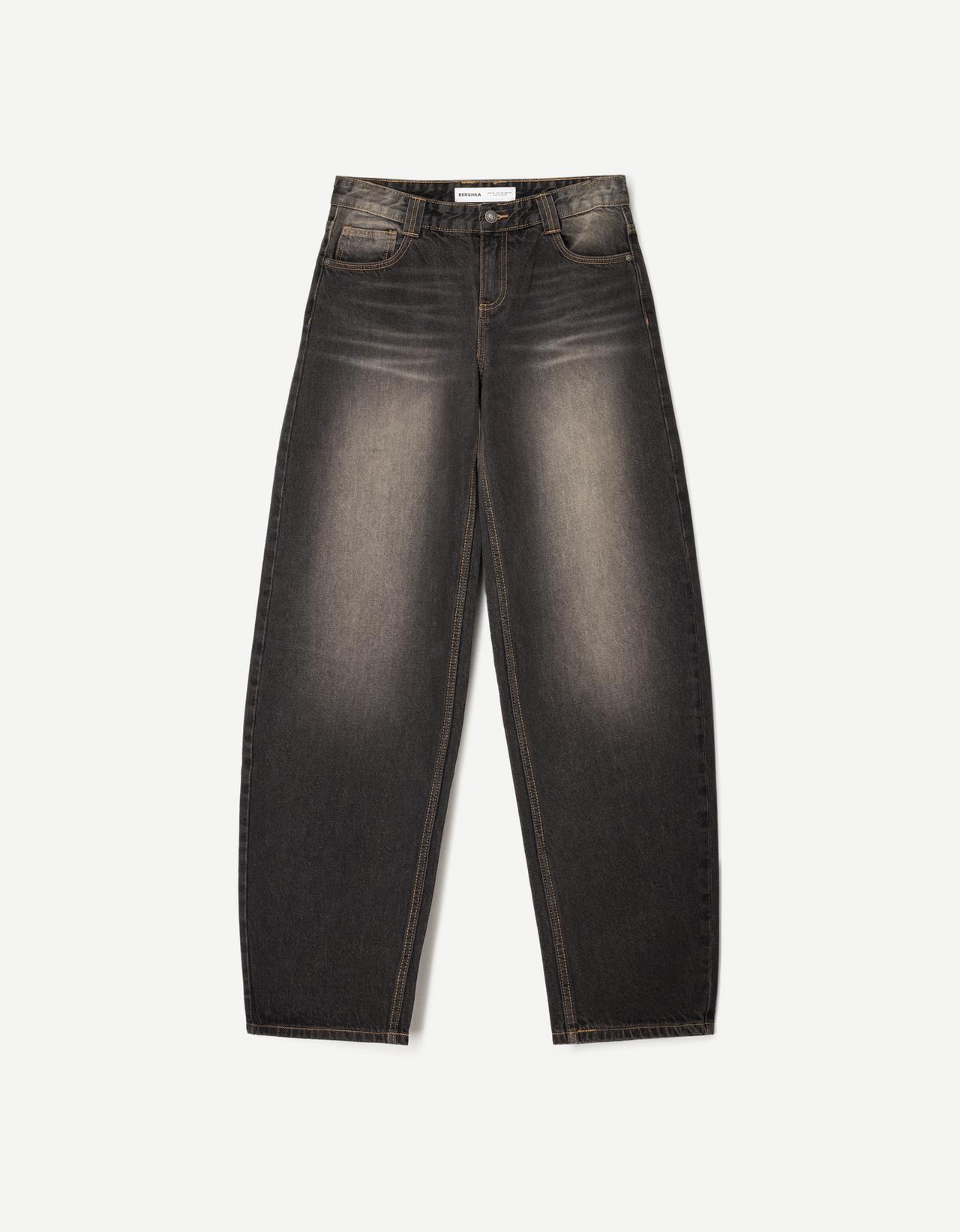 High-waist barrel jeans — Black