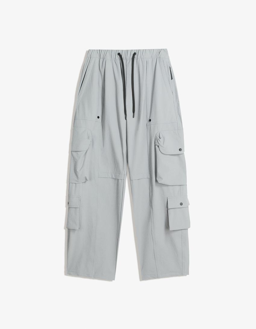 Calças baggy fit técnicas cargo-Cinzento-escuro