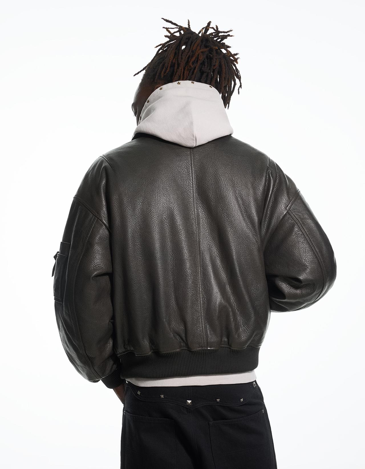 Leather bomber jacket ARIES X BERSHKA — Brown