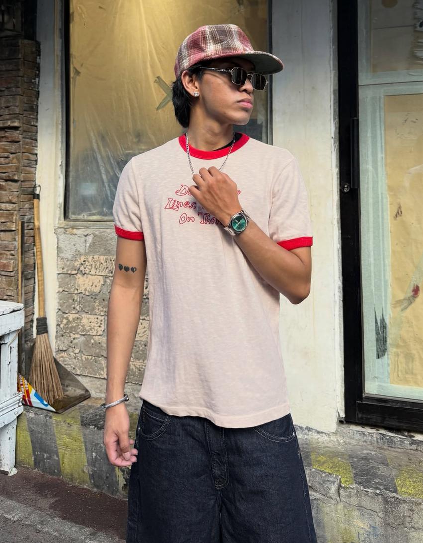 Short sleeve contrast T-shirt-Red