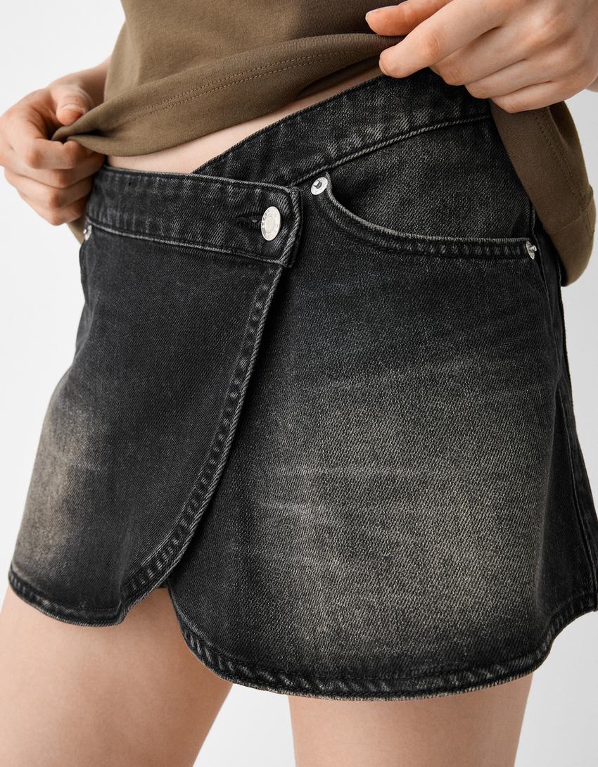 Jupe culotte en denim-Noir-3