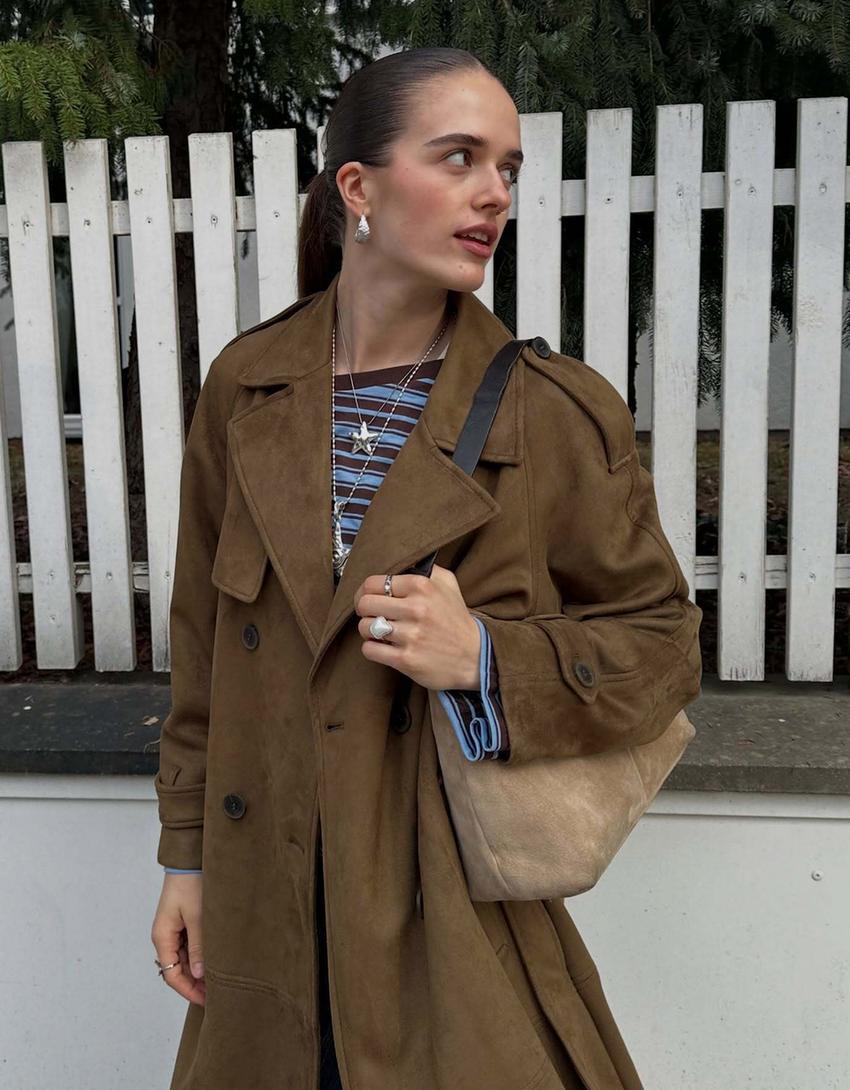 Trench effet suédine-Taupe