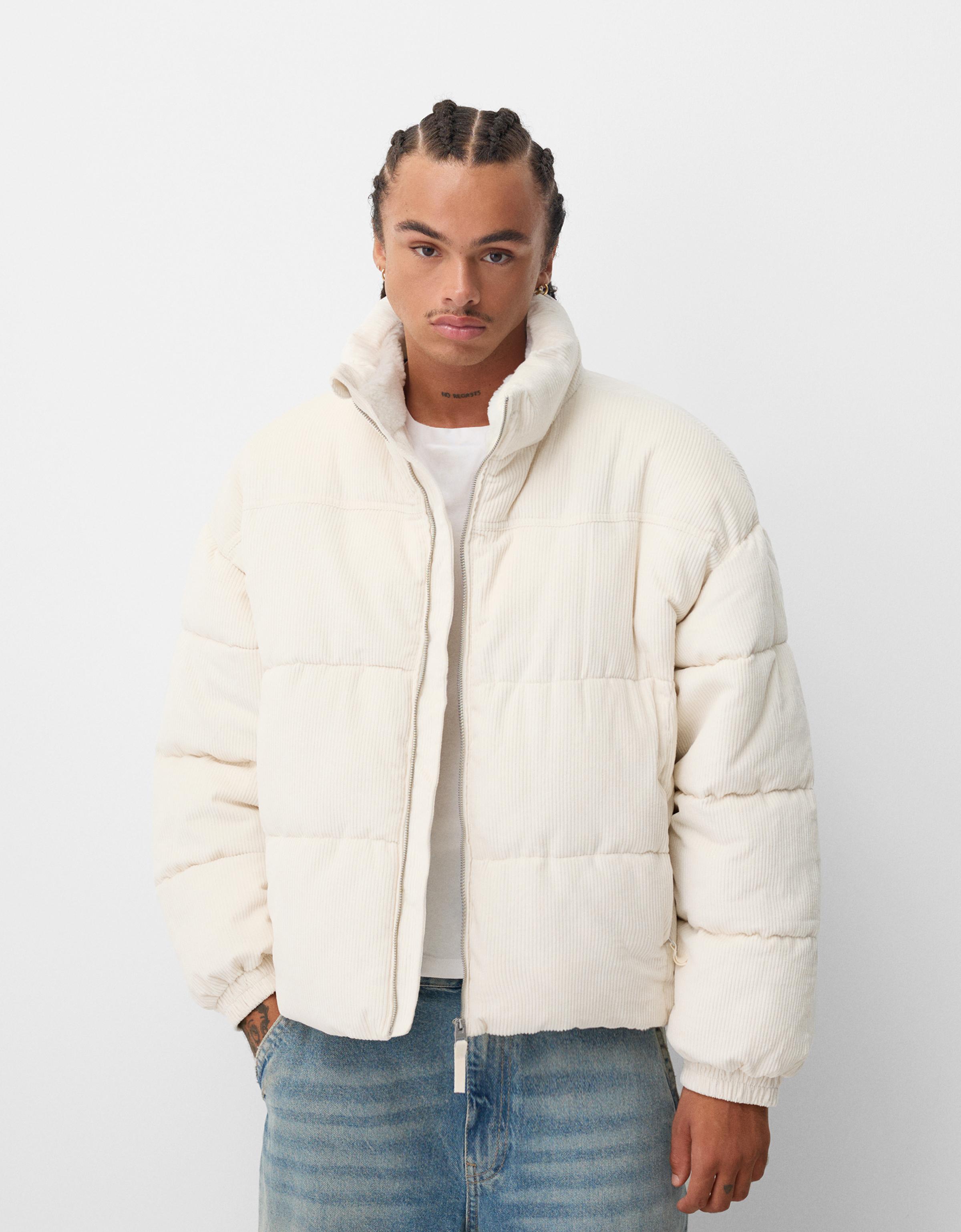 Bershka Puffjacke Aus Cord Herren L Rohweiß