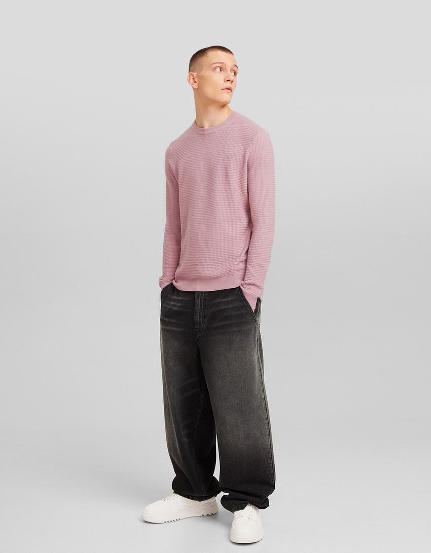 Pull texturé-Rose-3