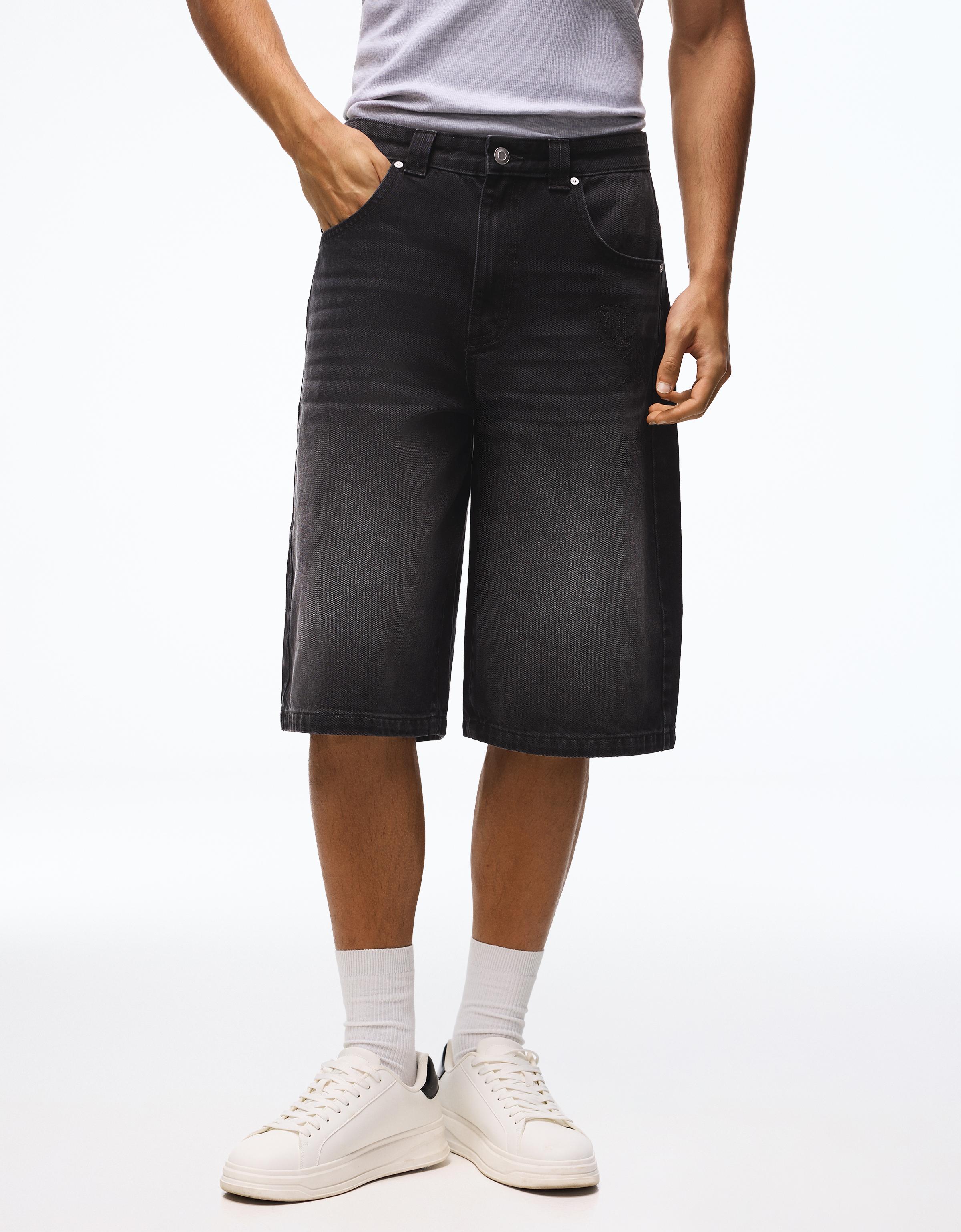 Baggy denim Bermuda shorts — Black