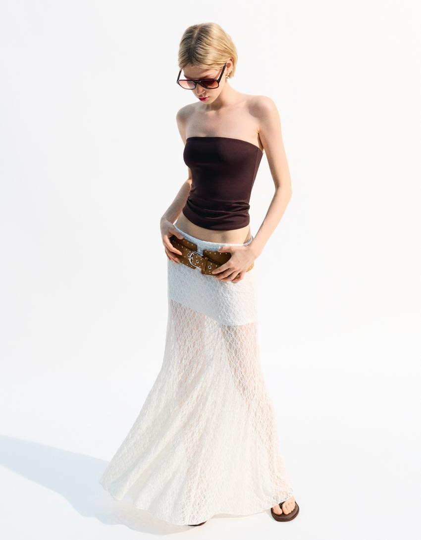 Jupe midi en dentelle Jupes et shorts Femme Bershka