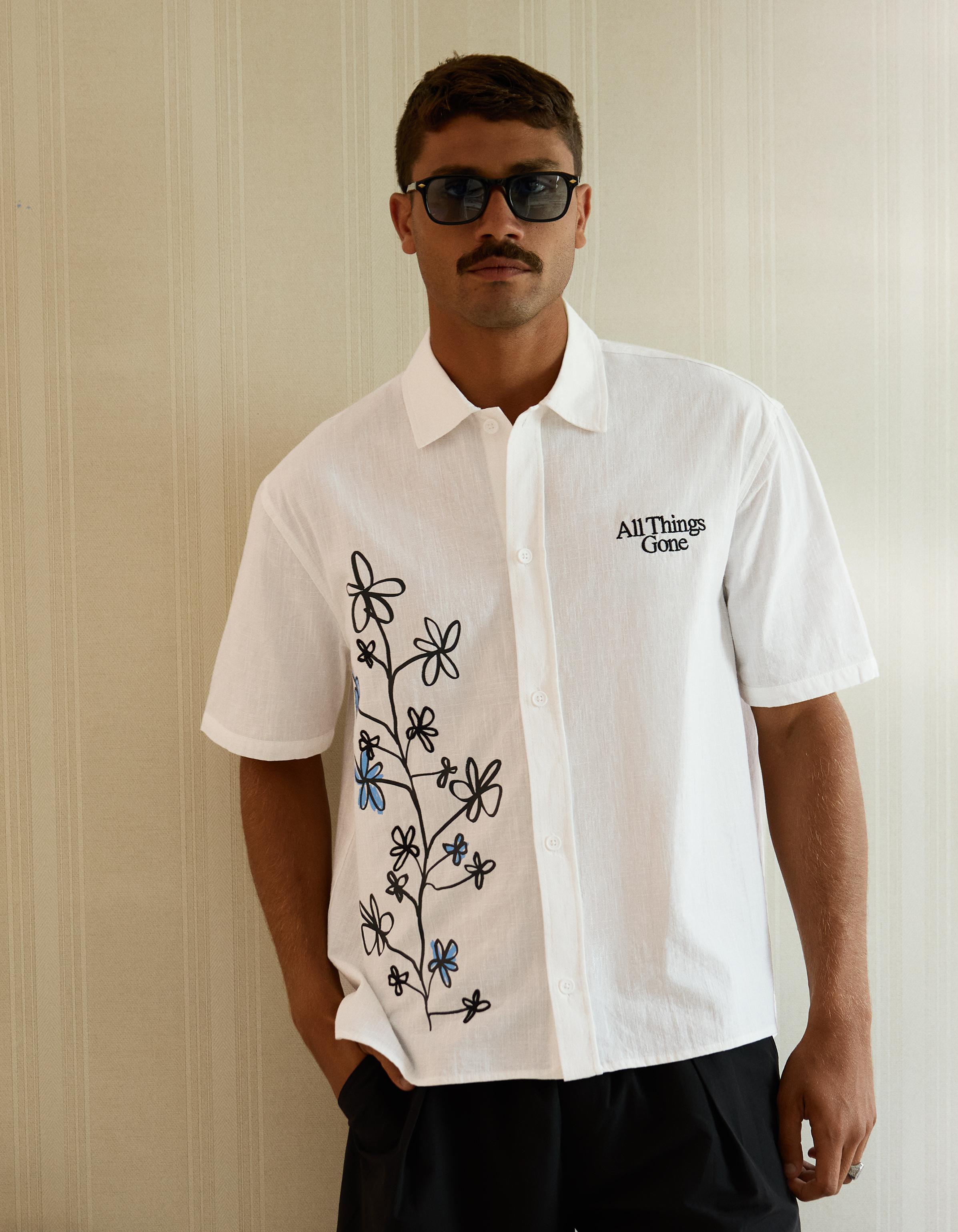 Camisa Manga Corta Boxy Print Hombre S Blanco