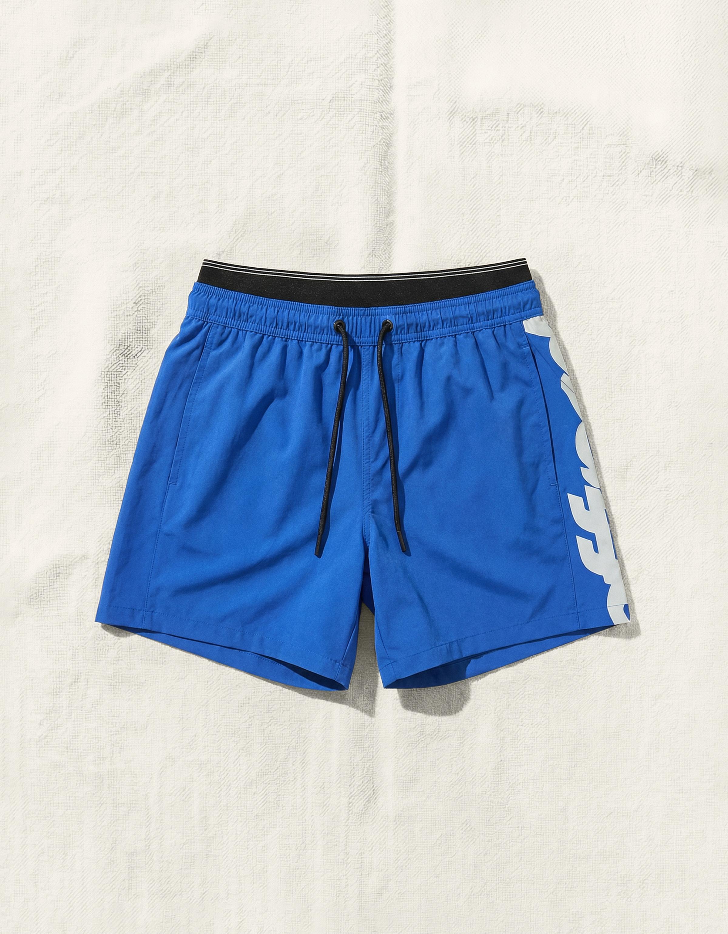 Boxy swimsuit with double waistband print — Dark blue